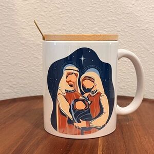 Cozy Christmas mug with nativity design. Perfect Christmas gift.